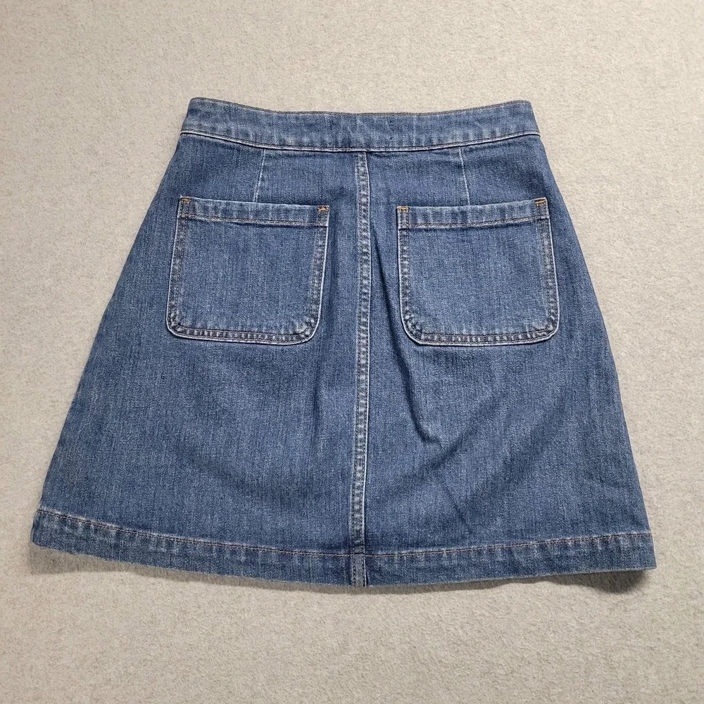 Madewell Denim Mini Skirt 24 Blue Front Zip Ring Pull Patch Pocket Jean